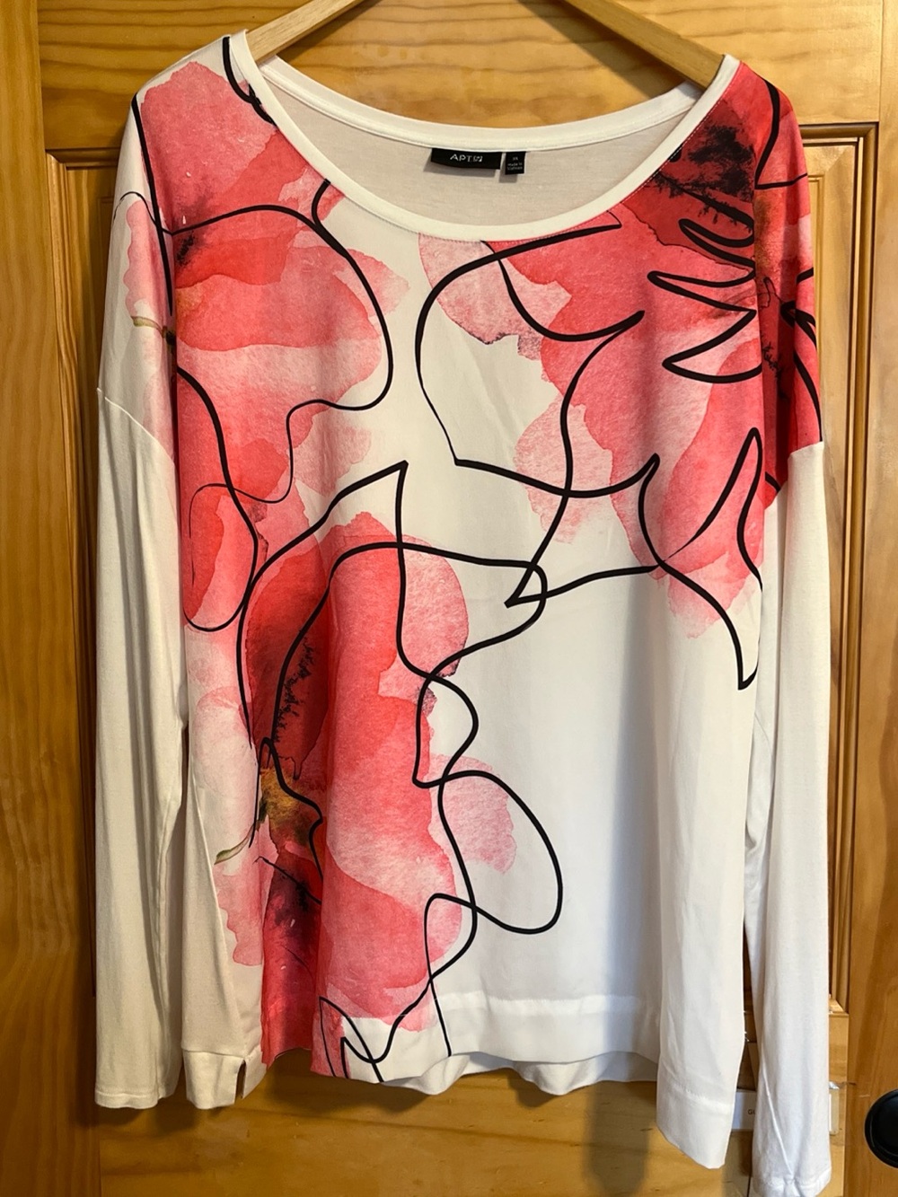 Style & Co. White Long-Sleeve Top with Pink Watercolor Floral XL